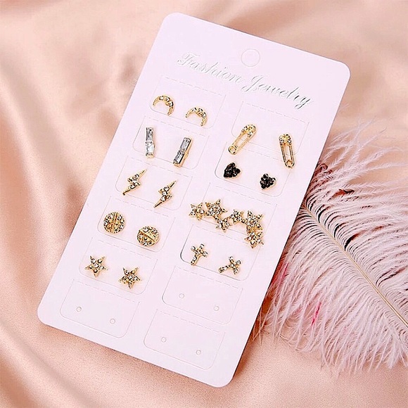 Crystal star safety pin earring set⚡️(9 pairs) - Picture 5 of 9